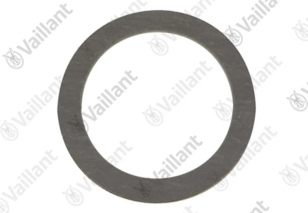 Vaillant Dichtung in runder Form, flach und aus metallischem Material, auf weißem Hintergrund.